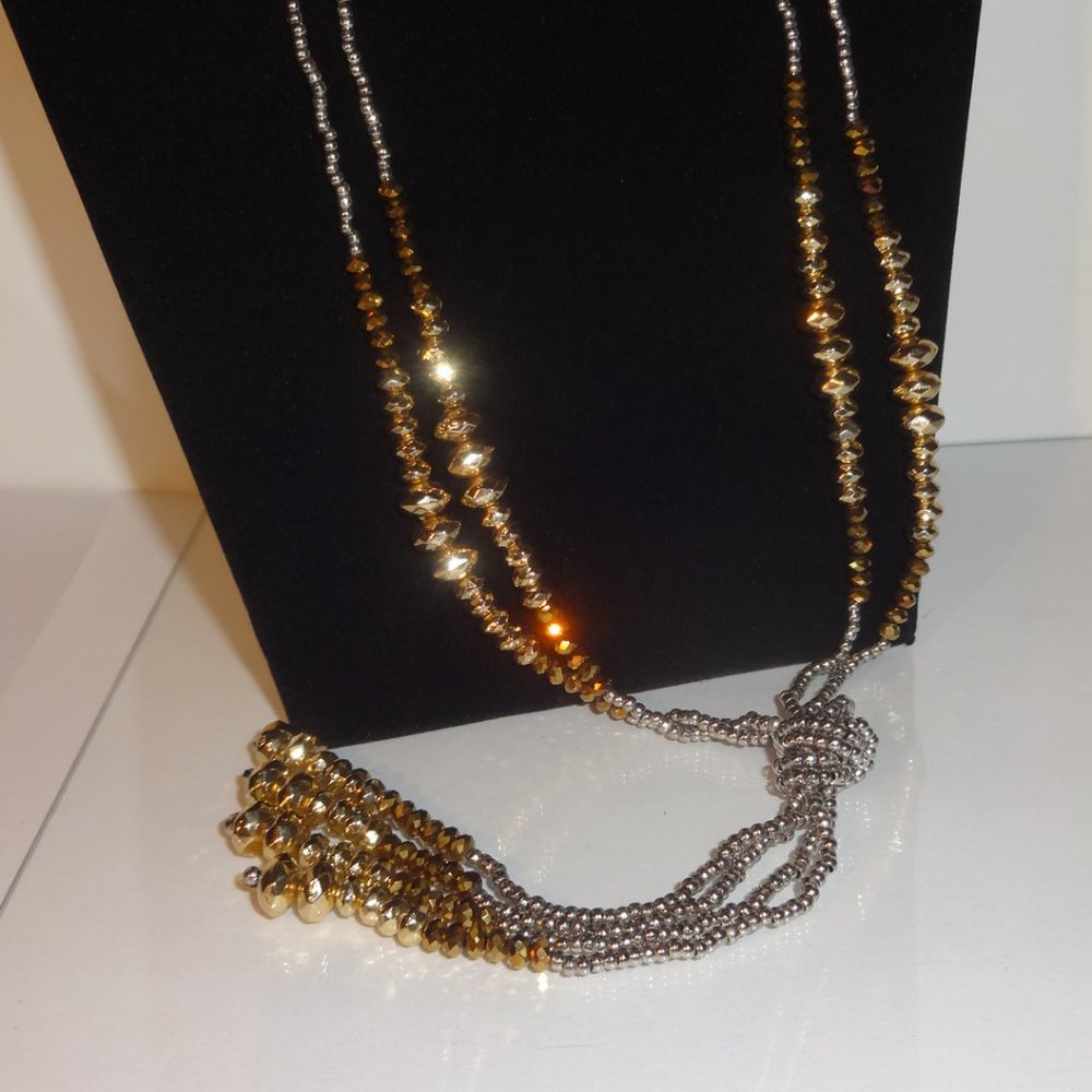 Necklace - Stunning Silver Gold Bronze Beaded - Classic Look